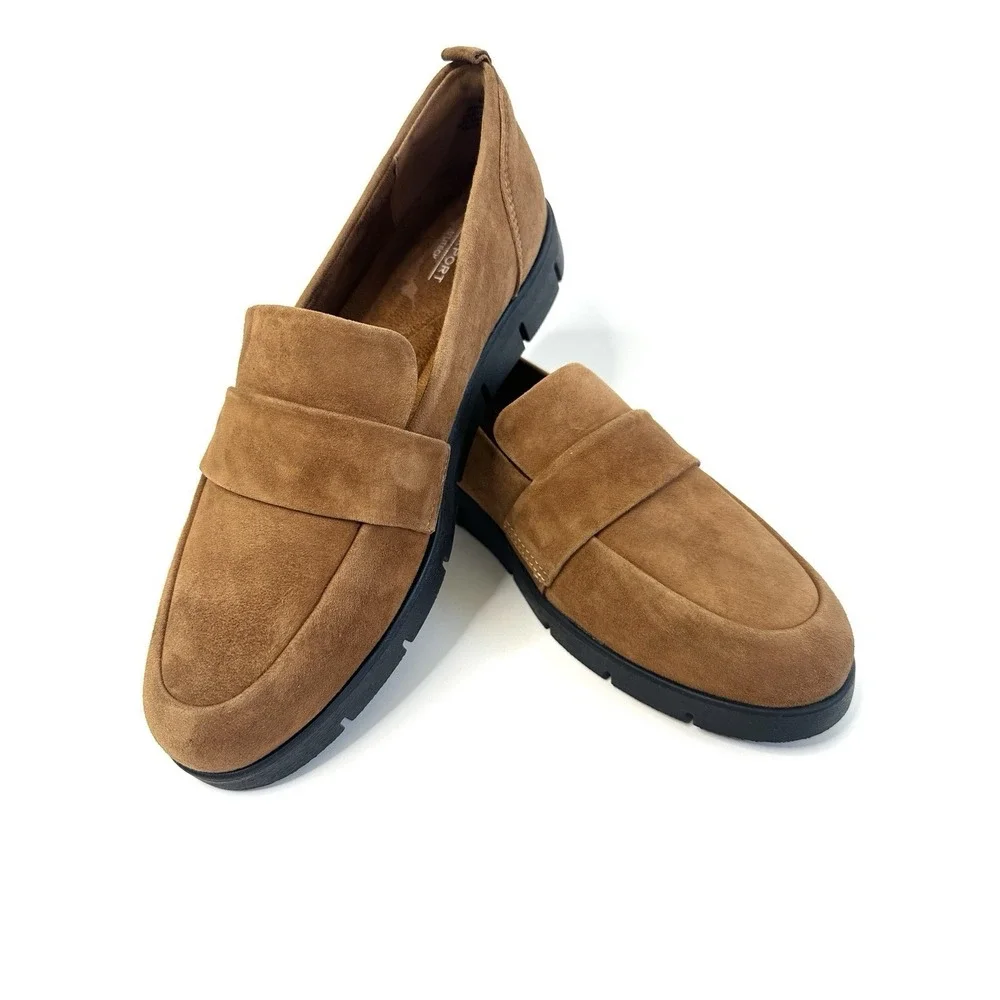 Rockport truTECH Women's Loafers Size 8.5 M Tan Brown Suede Slip On Comfort Shoe